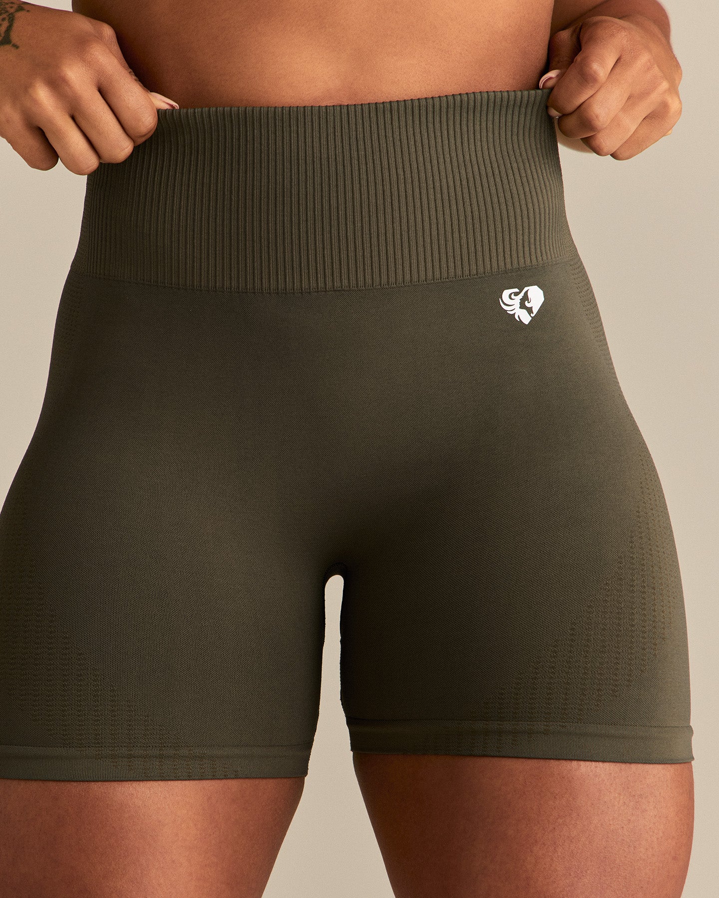 Power High Waist Shorts | Dark Olive - Image 3