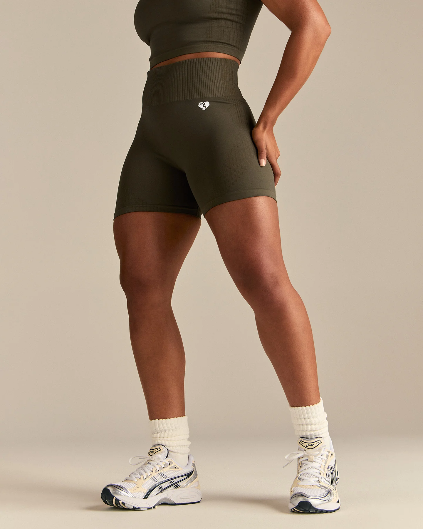 Power High Waist Shorts | Dark Olive - Image 8