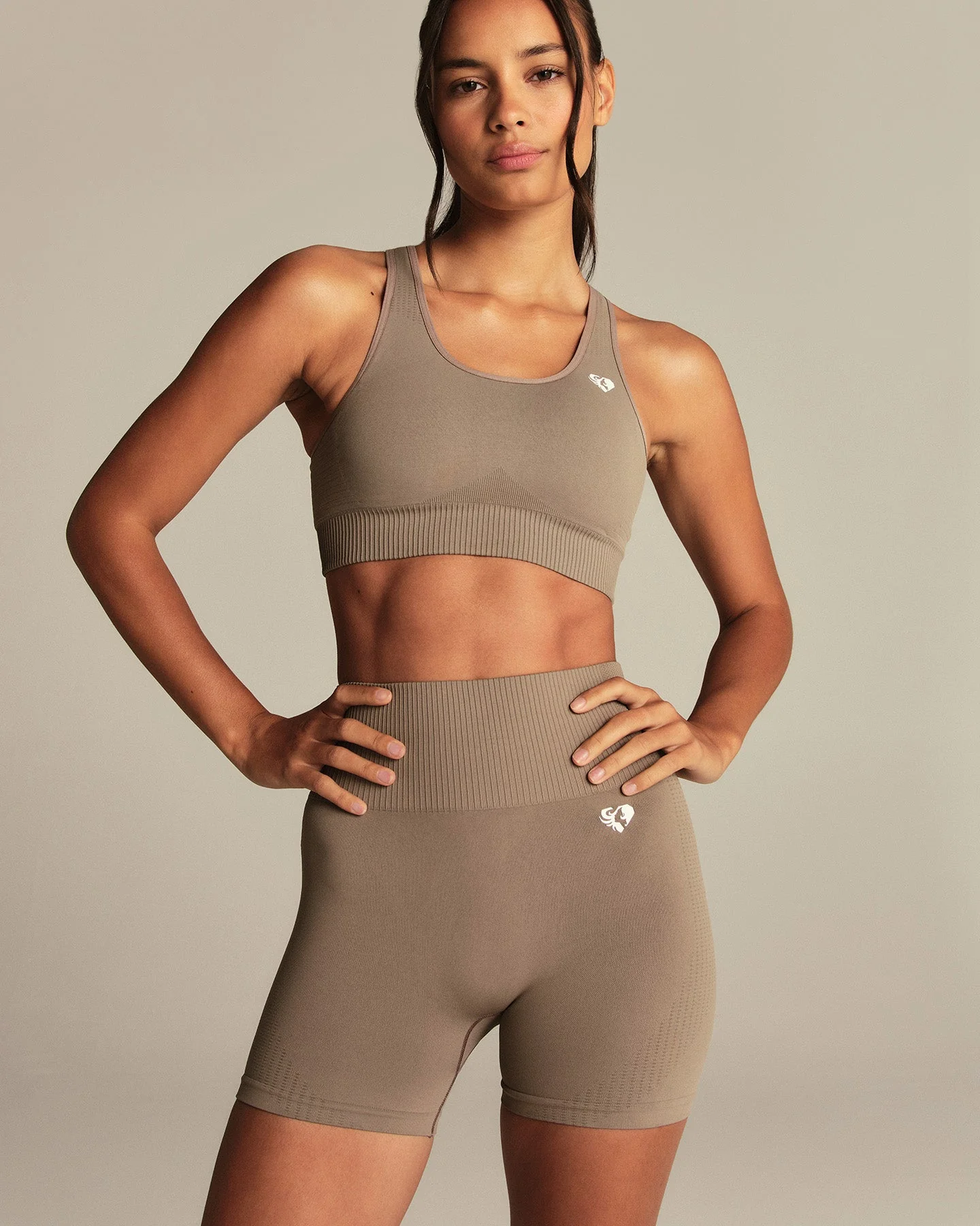 Power High Waist Shorts | Taupe Grey - Image 3