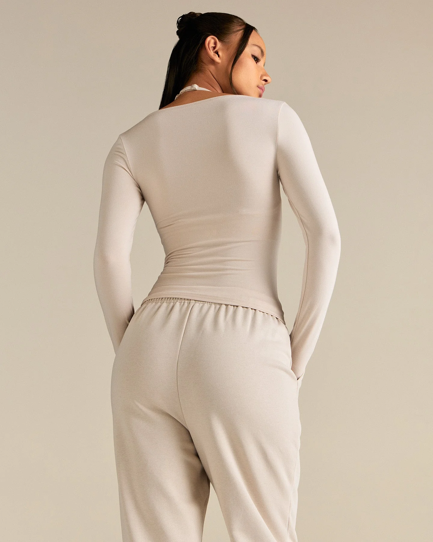 Smooth Contour Long Sleeve Reversible T-Shirt | Stone - Image 4