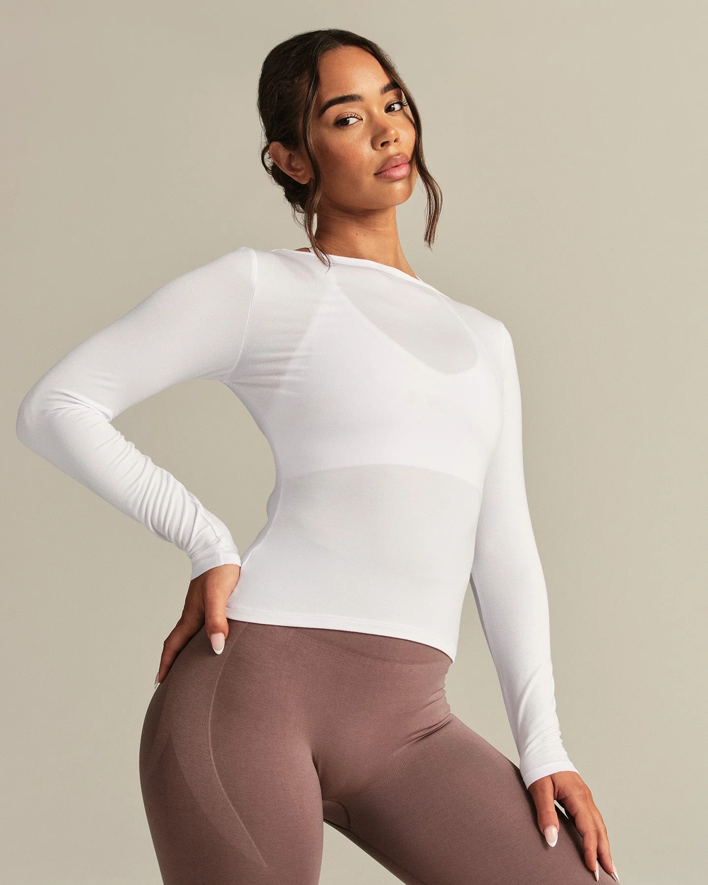 Smooth Contour Long Sleeve Reversible T-Shirt | White - Image 3