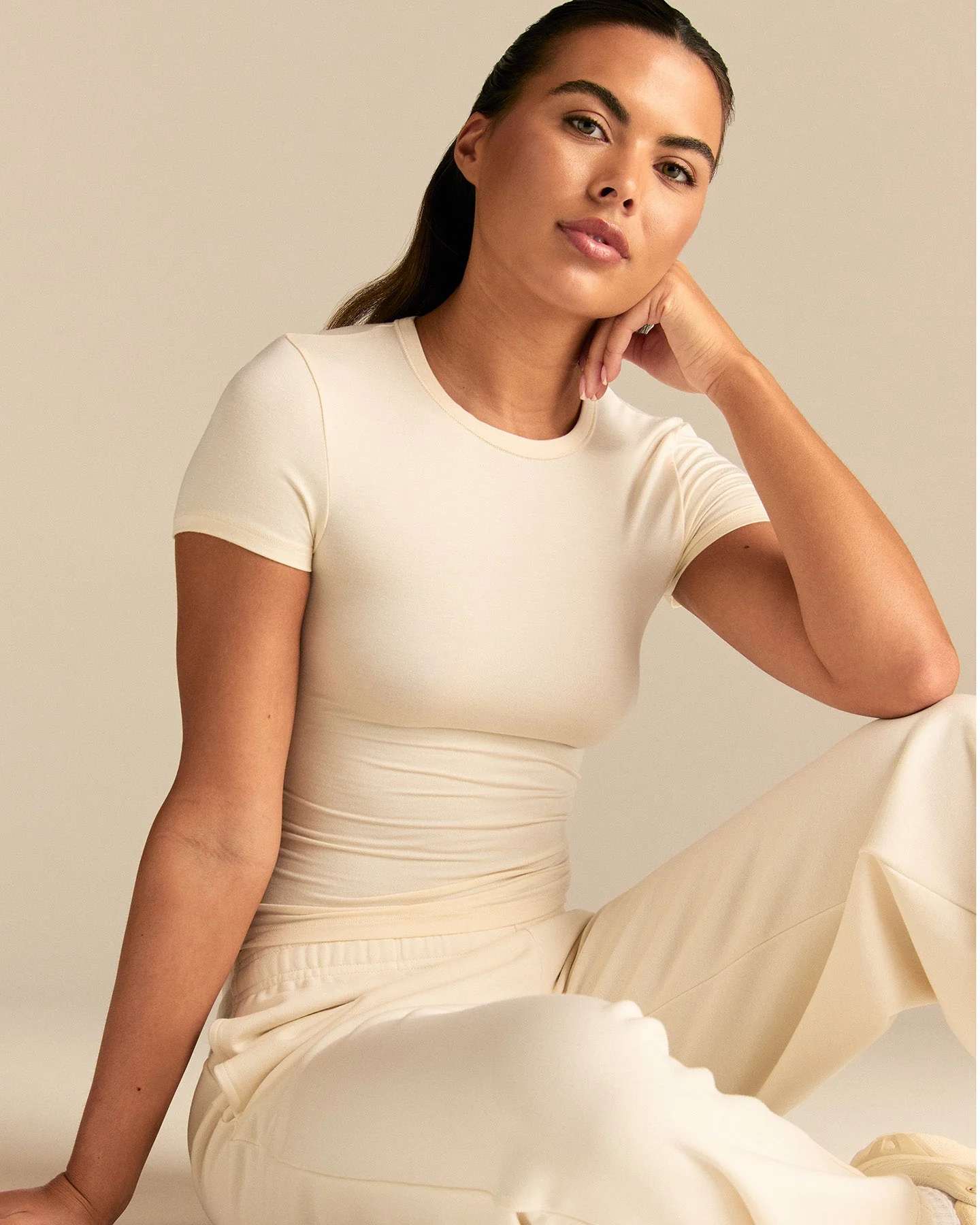 Smooth Contour Midi Short Sleeve T-Shirt | Coconut White - Image 6