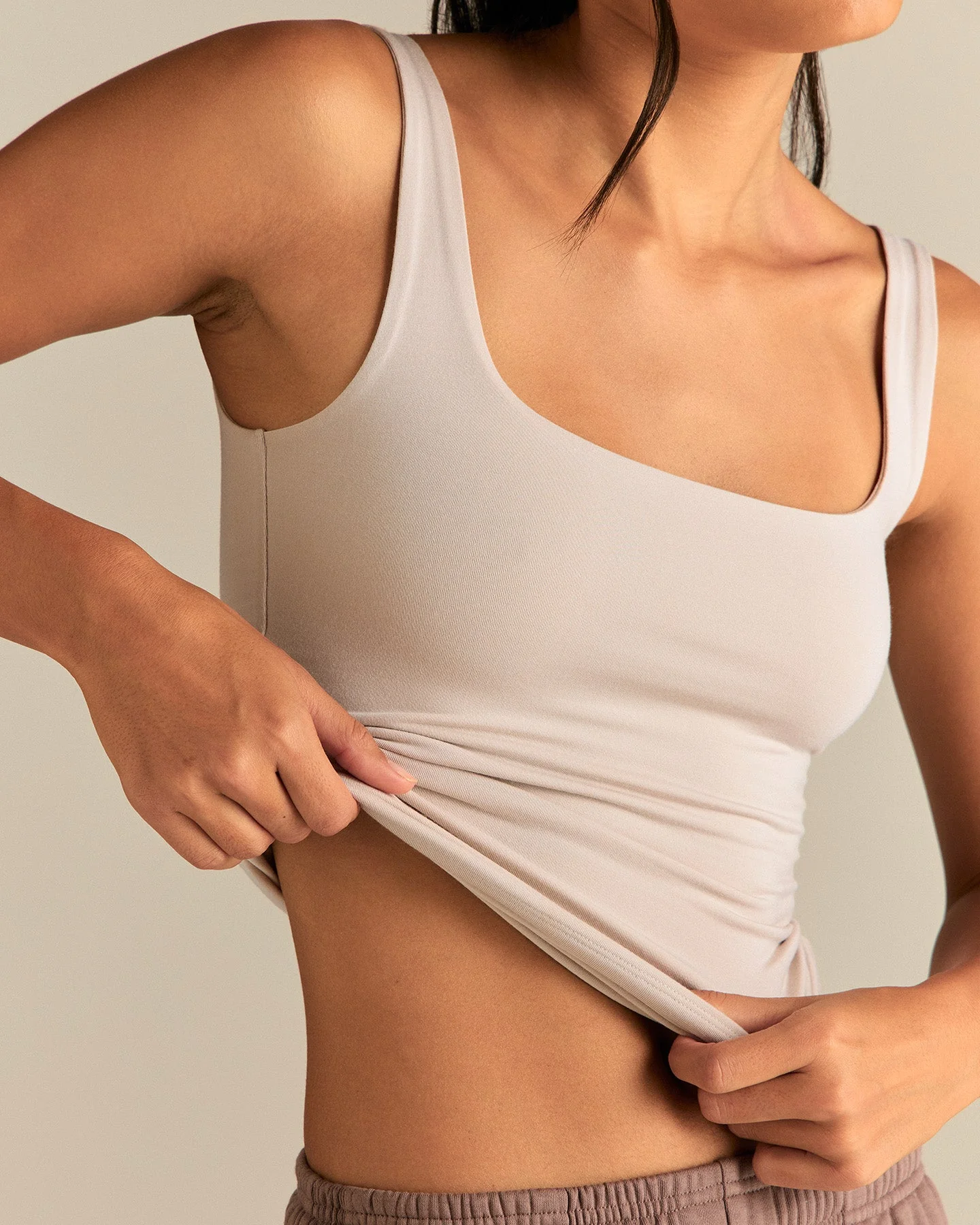 Smooth Contour Midi Square Neck Tank | Stone - Image 8